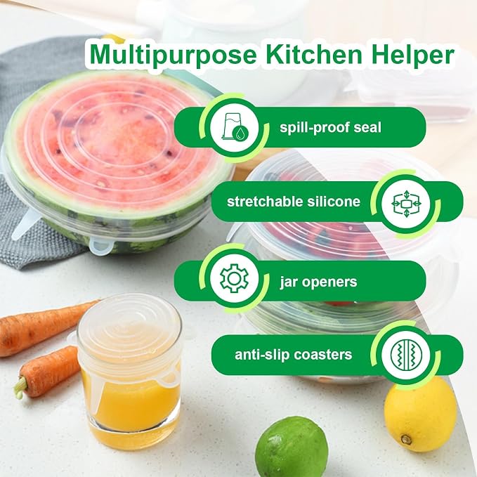 Silicone Stretch Lids – 6 Pack Reusable Food Covers, Flexible Silicone - Image 3