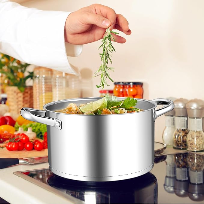 Leonyo 6QT Stock Pot with Lid, Stainless Steel Soup Pasta Pot - Image 7