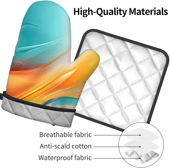 Turquoise Orange Abstract Art Oven Mitts & Pot Holders Sets of 3, Heat - Image 9