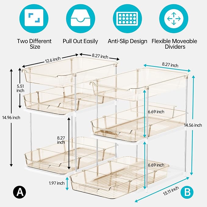Delamu 2 Pack 3-Tier Bathroom Under Sink Organizers and Storage, Pull Out Clear - Image 2
