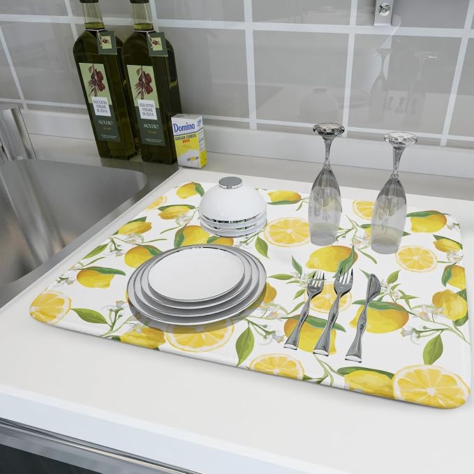 Lemon Dish Drying Mat for Kitchen Counter Spring Summer Microfiber Absorbent - Image 6