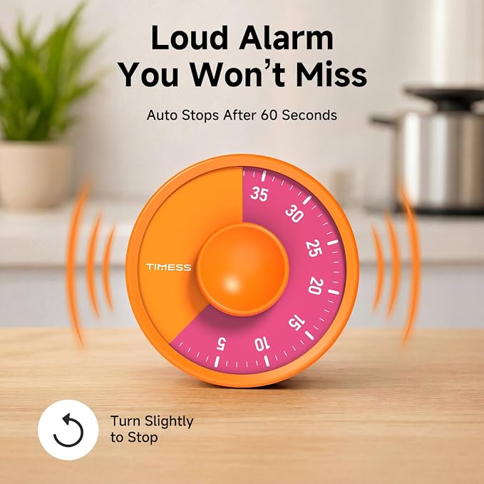60-Minute Visual Timer, Twist to Set, Loud Battery-Powered Alarm, - Image 6