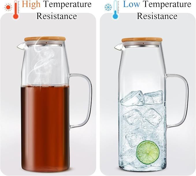 Hsei 2 Sets Glass Pitcher with Lid, 67.6 oz / 2000 ml Water Carafe with Handles - Image 6