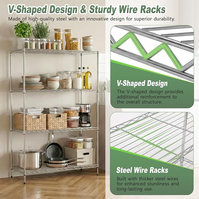 BestOffice 4-Tier Wire Shelving Unit, 1000 LBS Heavy Duty Metal Storage Shelves - Image 5