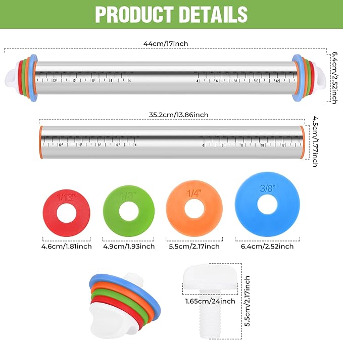 Rolling Pin with Adjustable Thickness Rings - Image 2