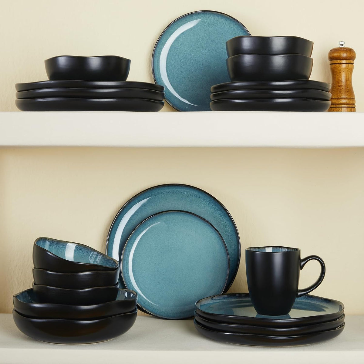 Stoneware Dinnerware Sets for 8, 32Pcs Ceramic Plates and Bowls Sets