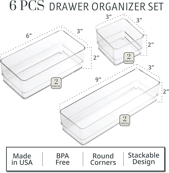 STORi SimpleSort Drawer Organizer Bins 6 pc Set, Bathroom Organizers and Storage - Image 2