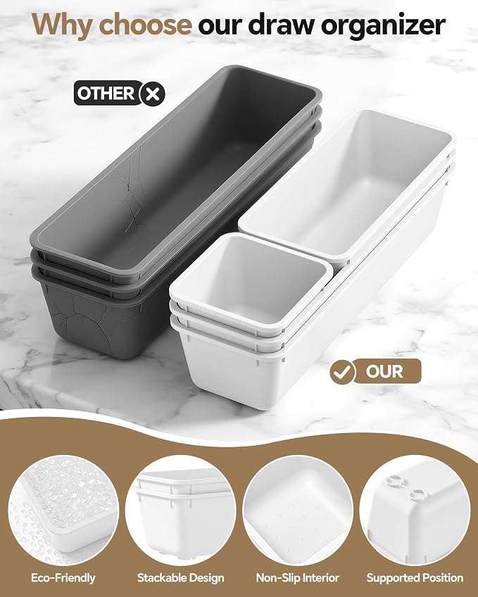 Canfanni 13 Pack Plastic Drawer Organizers Set, 3 Sizes Desk Drawer Organizer - Image 3