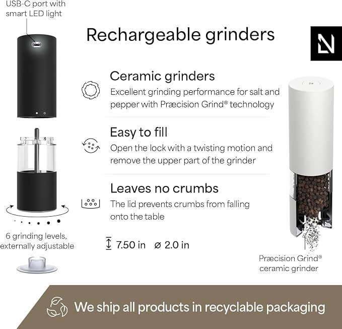 LARS NYSØM Electric Salt and Pepper Grinder Set I Automatic Salt and Pepper - Image 4