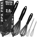 Silicone Whisks set with 7+5in mini stainless steel whisk, Non Scratch Coated by Walfos