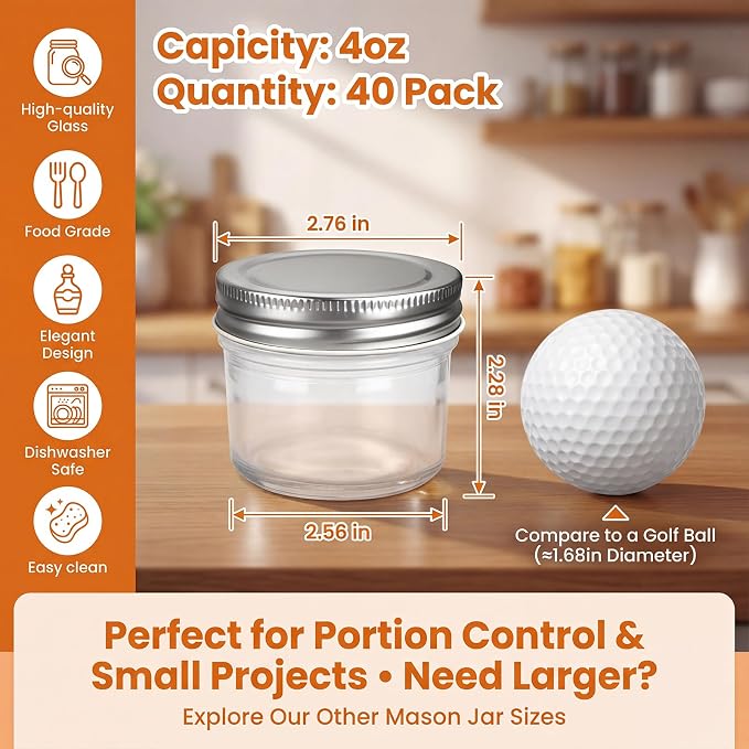 QAPPDA 4oz Glass Jars With Lids, Small Mason Jars Wide Mouth, Mini Canning Jars - Image 2