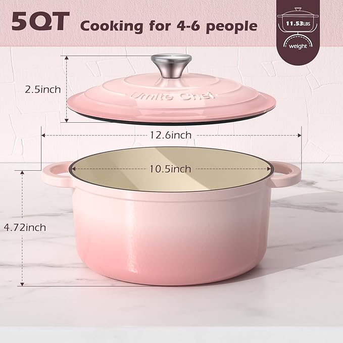 Umite Chef 5QT Enameled Cast Iron Dutch Oven Pot - Image 3
