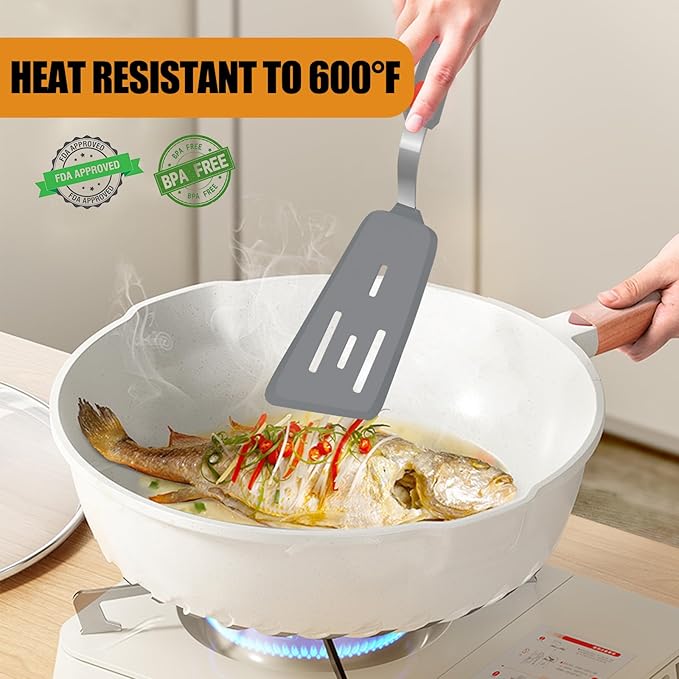 Silicone Spatula Turner Set of 3, Beijiyi 600°F Heat Resistant Cooking Spatulas - Image 4