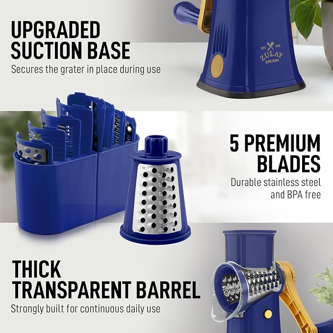 Zulay Kitchen Rotary Cheese Grater 5 Blade Cheese Shredder - Image 7