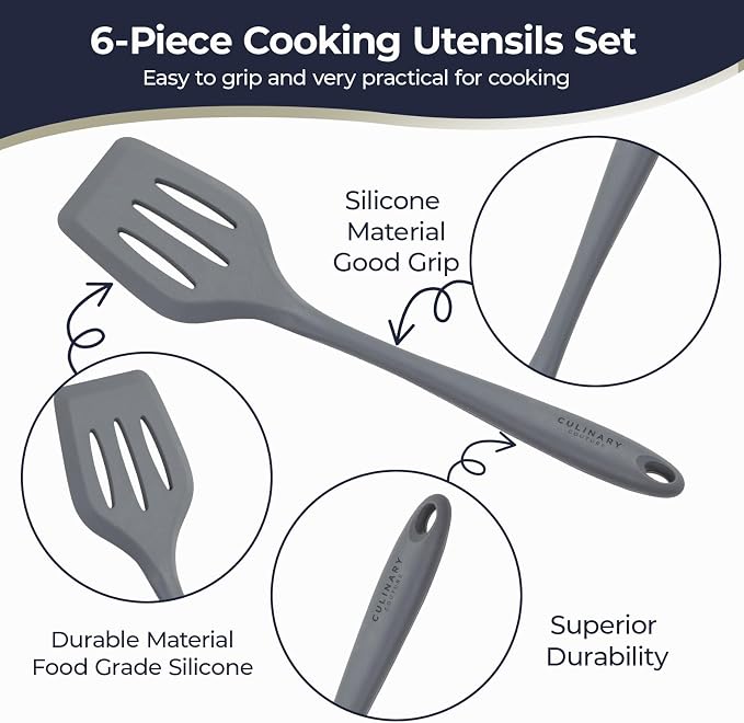 Culinary Couture Grey Silicone Kitchen Utensils Set of 6, Non-Stick - Image 2