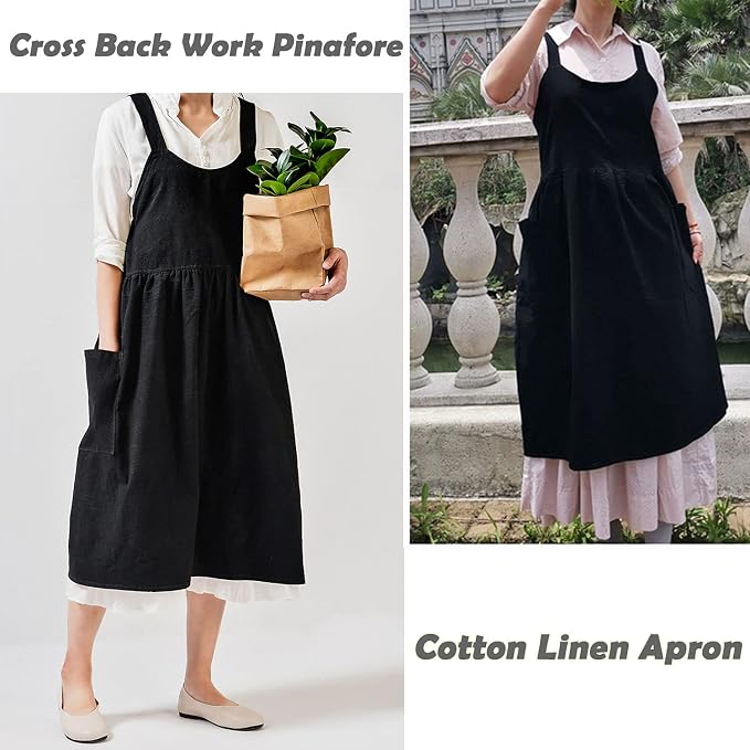 Uaussi Cotton Linen Apron Cross Back Work Apron - Image 7