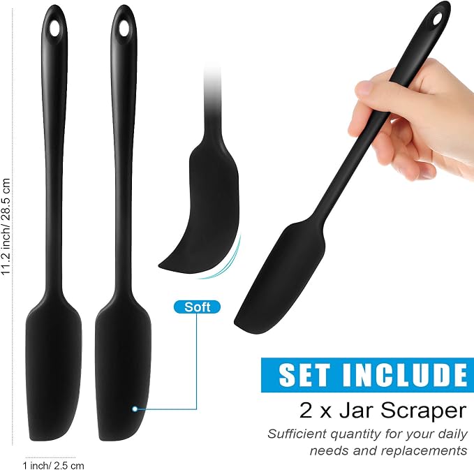 Patelai 2 Pieces Silicone Jar Spatula Long Handle Non-stick Rubber Scraper Heat - Image 2