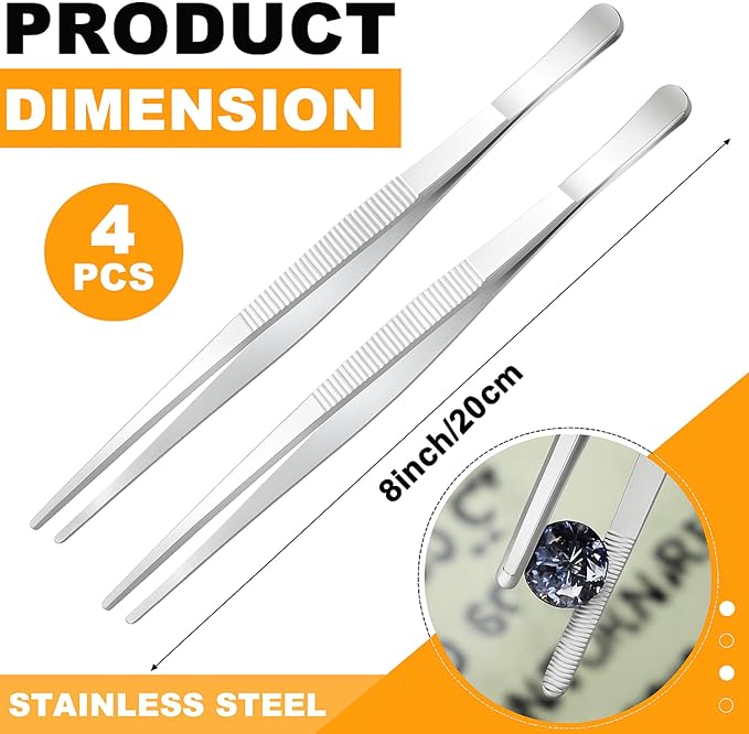 Yaomiao 4 Packs Bar Tweezers Long Garnish Tongs Bar Tweezers Stainless Steel - Image 2