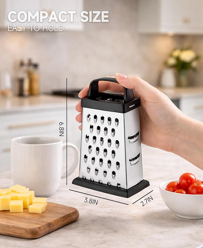 Cheese Grater, 4-Sided Mini Box Grater, Stainless Steel Food Shredder - Image 2