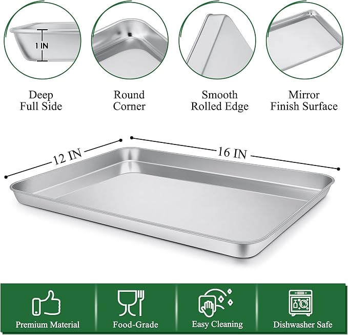 P&P CHEF 16 Inch Baking Sheet and Rack Set, Stainless Steel Cookie Sheets Oven - Image 2
