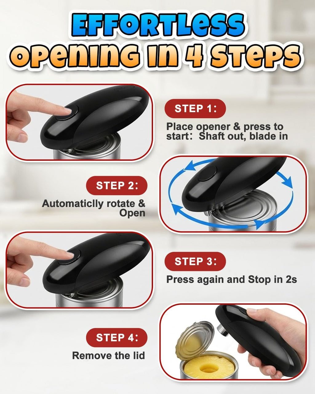 Electric Can Opener, Automatic Can Opener for Senior, One touch Side