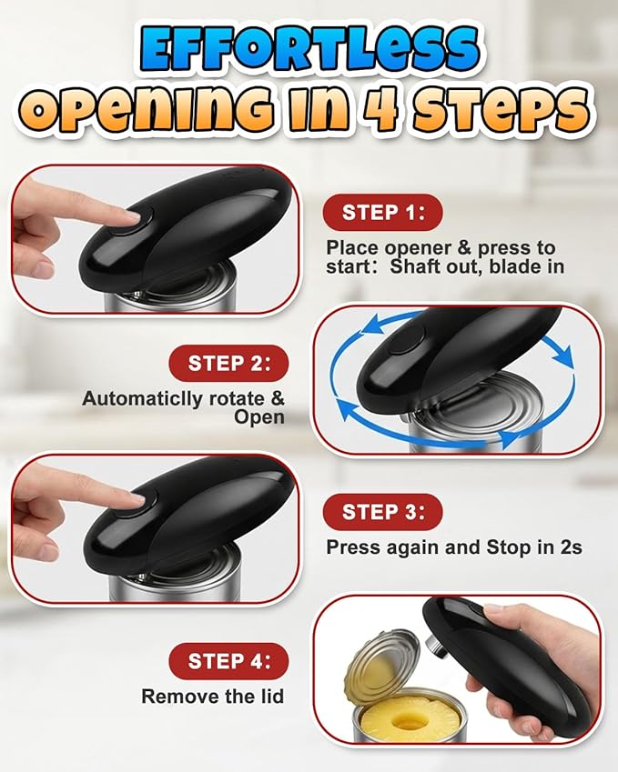 Electric Can Opener, One-Touch Hands Free Can Opener, Side-Cut Can Opener - Image 3