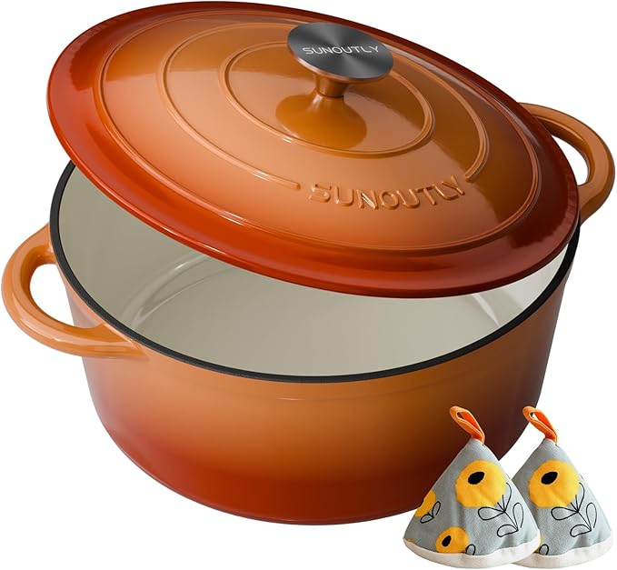 Enameled Cast Iron Dutch Oven - 6QT Dutch Oven Pot - Heavy-Duty Non Stick by SUNOUTLY