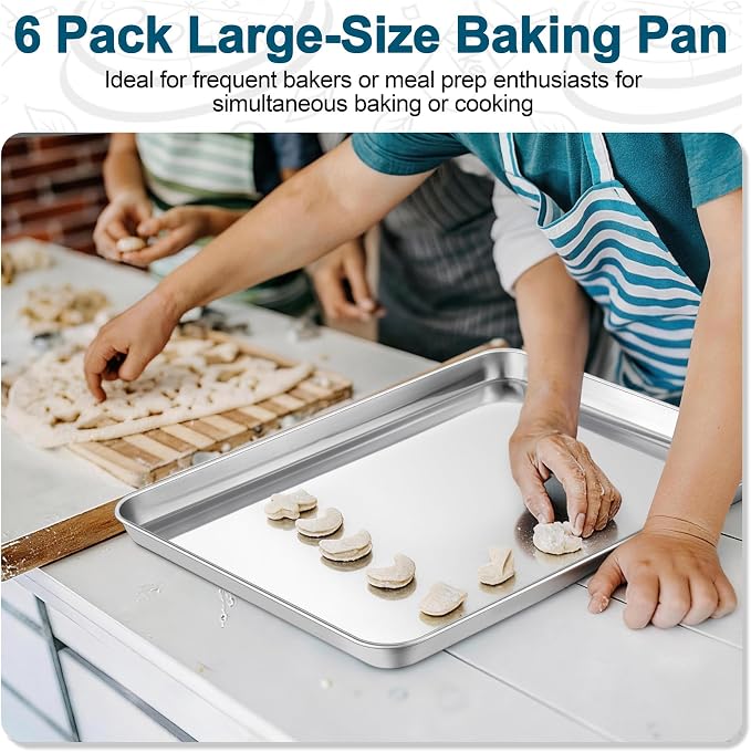 TeamFar Baking Sheet Pan, 6 Pack Stainless Steel Half Size Baking Pans Set - Image 5