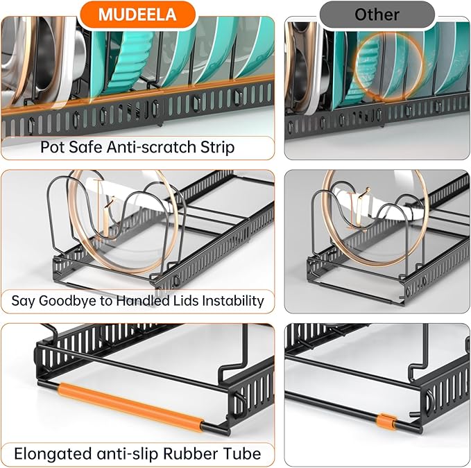 MUDEELA Expandable Pots and Pans Organizer Rack under Cabinet, Pots Lid - Image 4