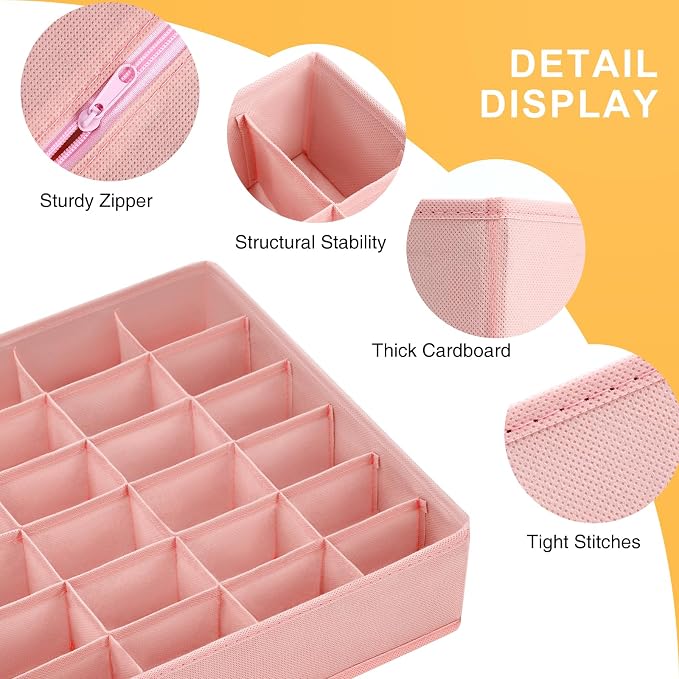 Joyoldelf 4-Pack Pink Fabric Dresser Drawer Organizers, 24-Cell Sock Drawer - Image 8