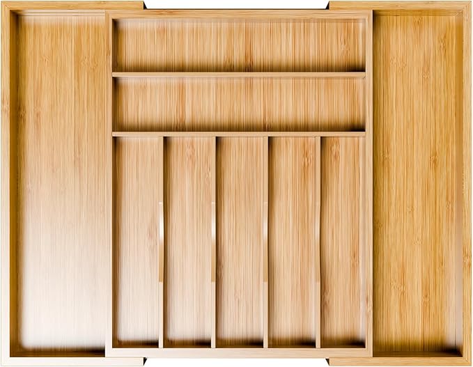 Simple Trending Bamboo Kitchen Drawer Organizer, Expandable Silverware Organizer by SimpleTrending