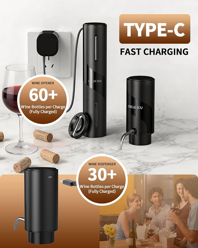 CIRCLE JOY 5-in-1 Electric Wine Bottle Opener Set, Rechargeable Wine Opener Kit - Image 5