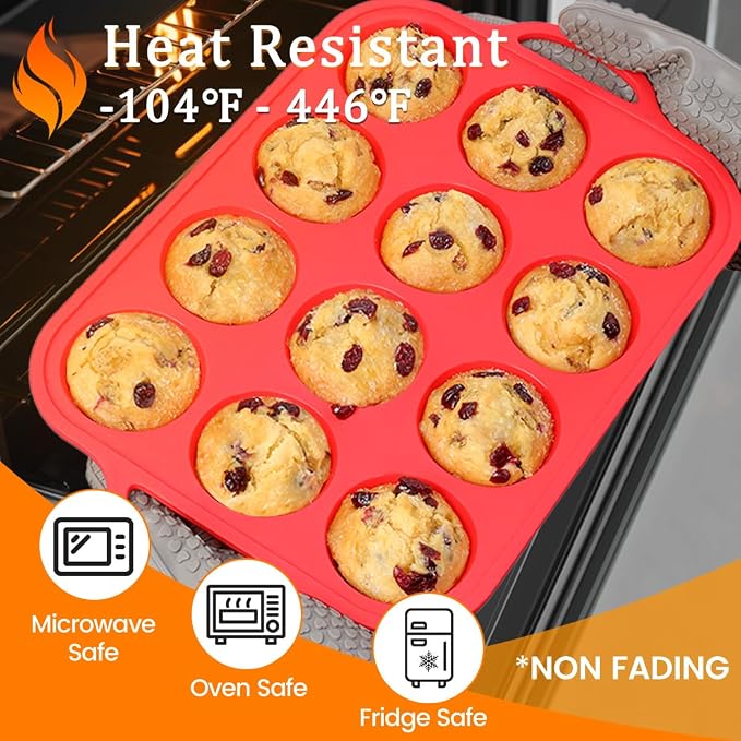 CAKETIME Silicone Muffin Pan, Metal Reinforced Frame Silicone Cupcake Pan - Image 8