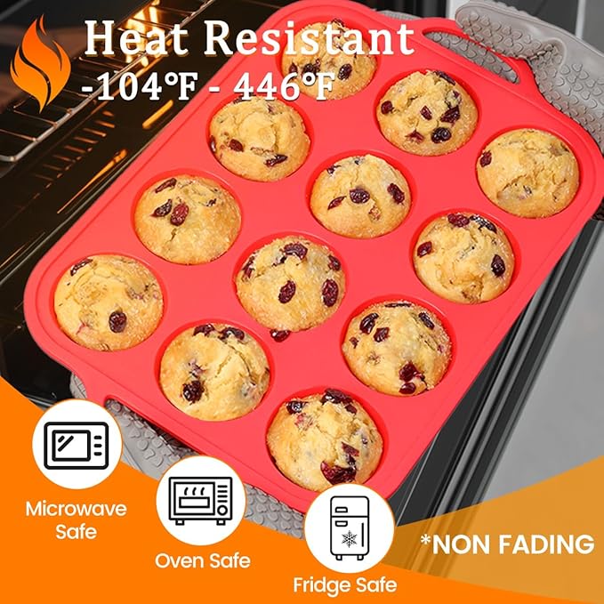 CAKETIME Silicone Muffin Pans for Baking, Metal Reinforced Frame Regular 12 - Image 5