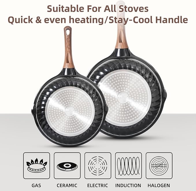 Vinchef Non Stick Frying Pans Set, Deep Frying Pan & Saute Skillet, PFAS PFOA & - Image 7