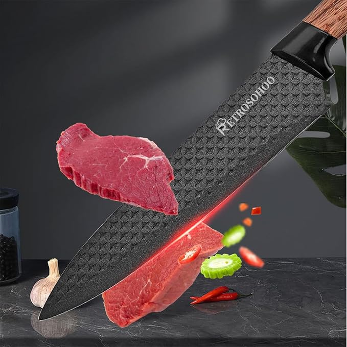 Kitchen Knife Set, Retrosohoo 6-Pieces Khaki Sharp Knife Block Set - Image 4