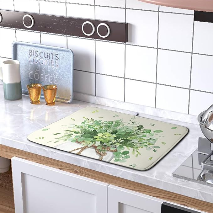 Spring Sage Green Leaves Dish Drying Mat - Image 5