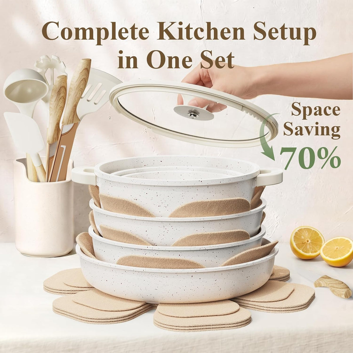 31Pcs Pots and Pans Set Non Stick Ceramic Cookware Set w/Removable