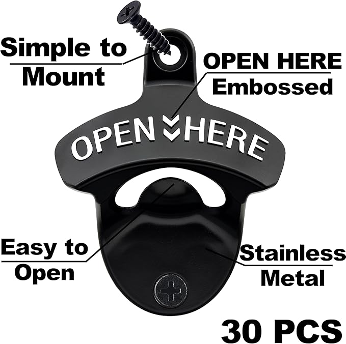 30 PCS Stainless Bottle Opener Wall Mount Black Bulk Beer Soda Cap Opener - Image 2