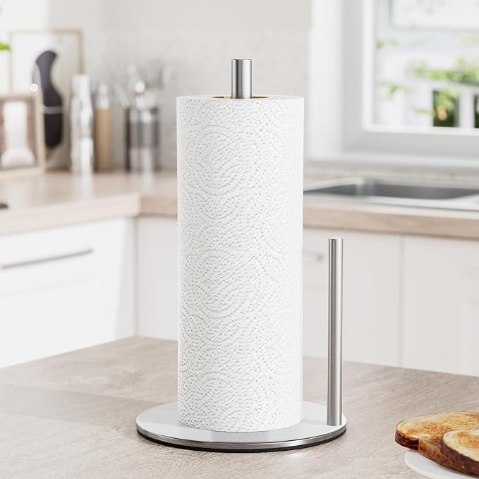 Paper Towel Holder Silver, Premium Stainless Steel Kitchen Roll Dispenser - Image 2