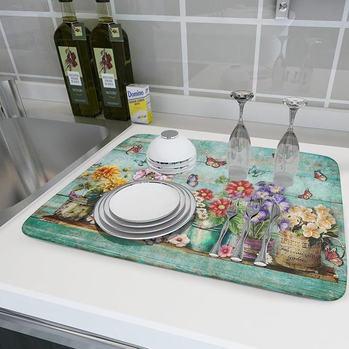 Spring Floral Rustic Dish Drying Mat - Image 6