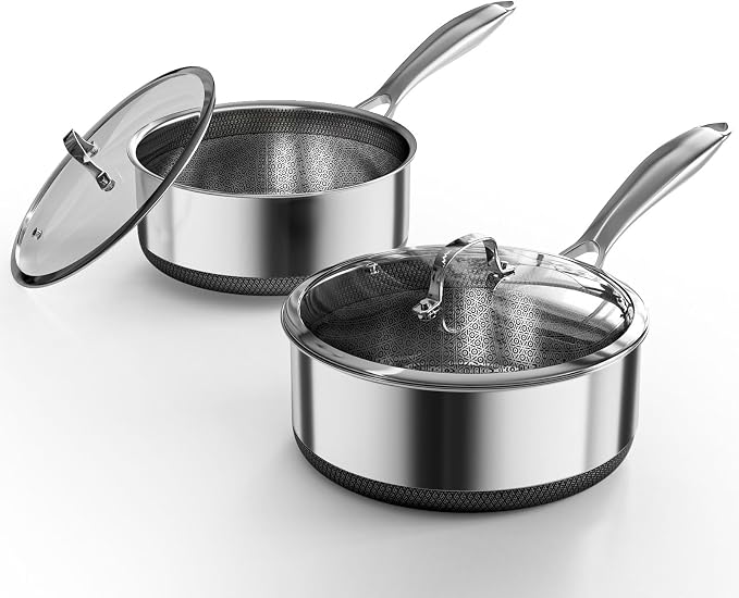 Sauce pan with Lid, KURRUNGIE 1.5 & 2.8 QT Hybrid Stainless Steel Cookware Set by KURRUNGIE