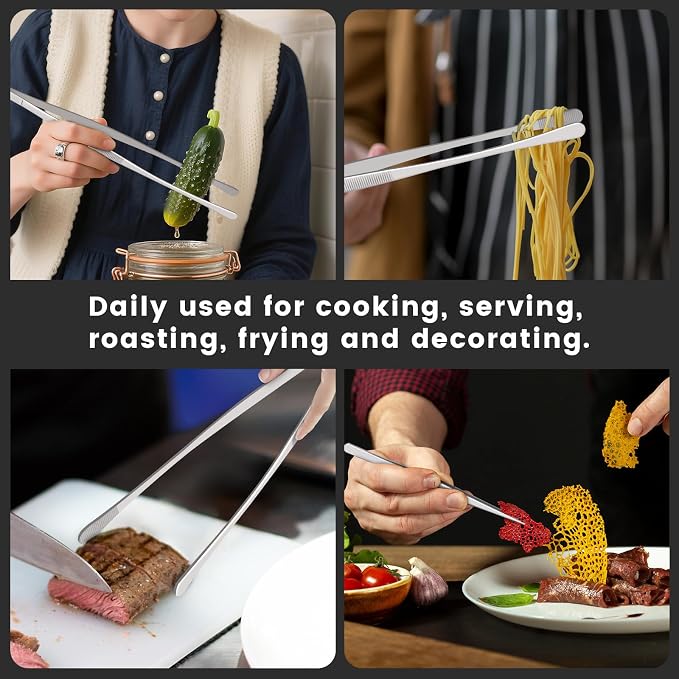HOTEC Kitchen Tweezers Tongs Stainless Steel Professional Chef Tweezers - Image 5