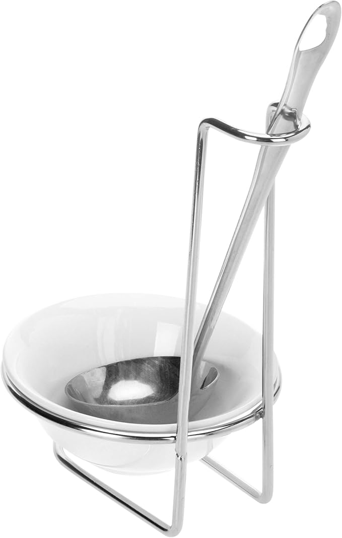 MyGift White Ceramic Ladle Holder Spoon Rest, Upright Single Cooking Utensil - Image 7