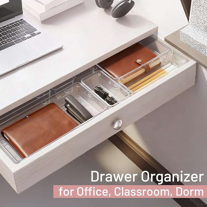 8 Pack Large Clear Plastic Drawer Organizer Bins - Image 7