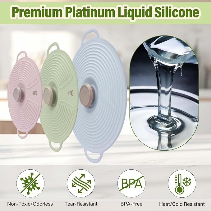 Silicone Lids for Bowl 3 Pack, Microwave Splatter Cover - Image 3