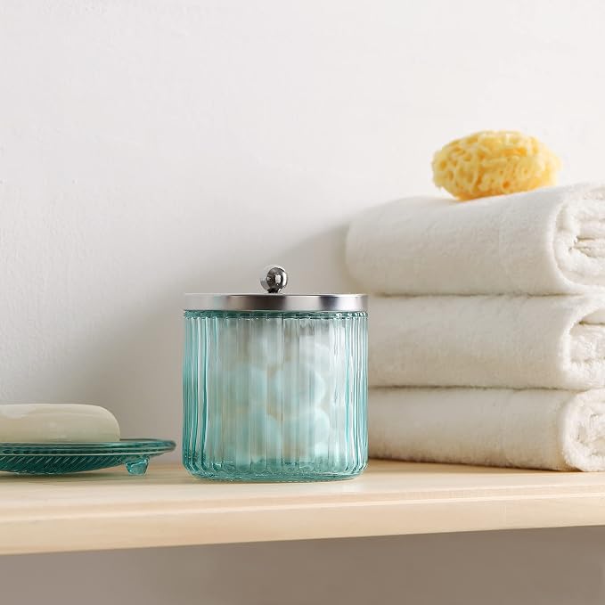 KMwares 2-Pack Glass Bathroom Jars – Blue Ribbed Glass - Image 4