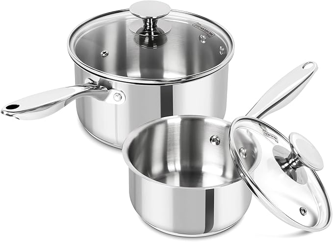 MICHELANGELO Stainless Steel Saucepan Set, 1QT & 3QT Saucepans by Michelangelo