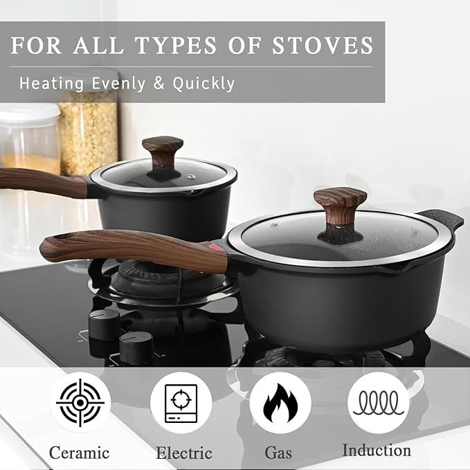VINCHEF Sauce Pan Set with Lid 10PCS, 2QT+3QT+4QT Non Stick Sauce Pots Cooking - Image 3