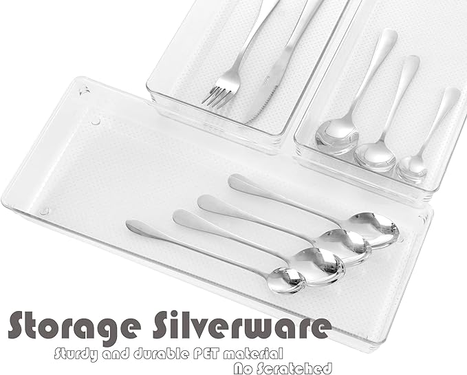 3 Pack Large Clear Plastic Drawer Organizer Tray Cutlery Utensil Makeups Drawer - Image 4